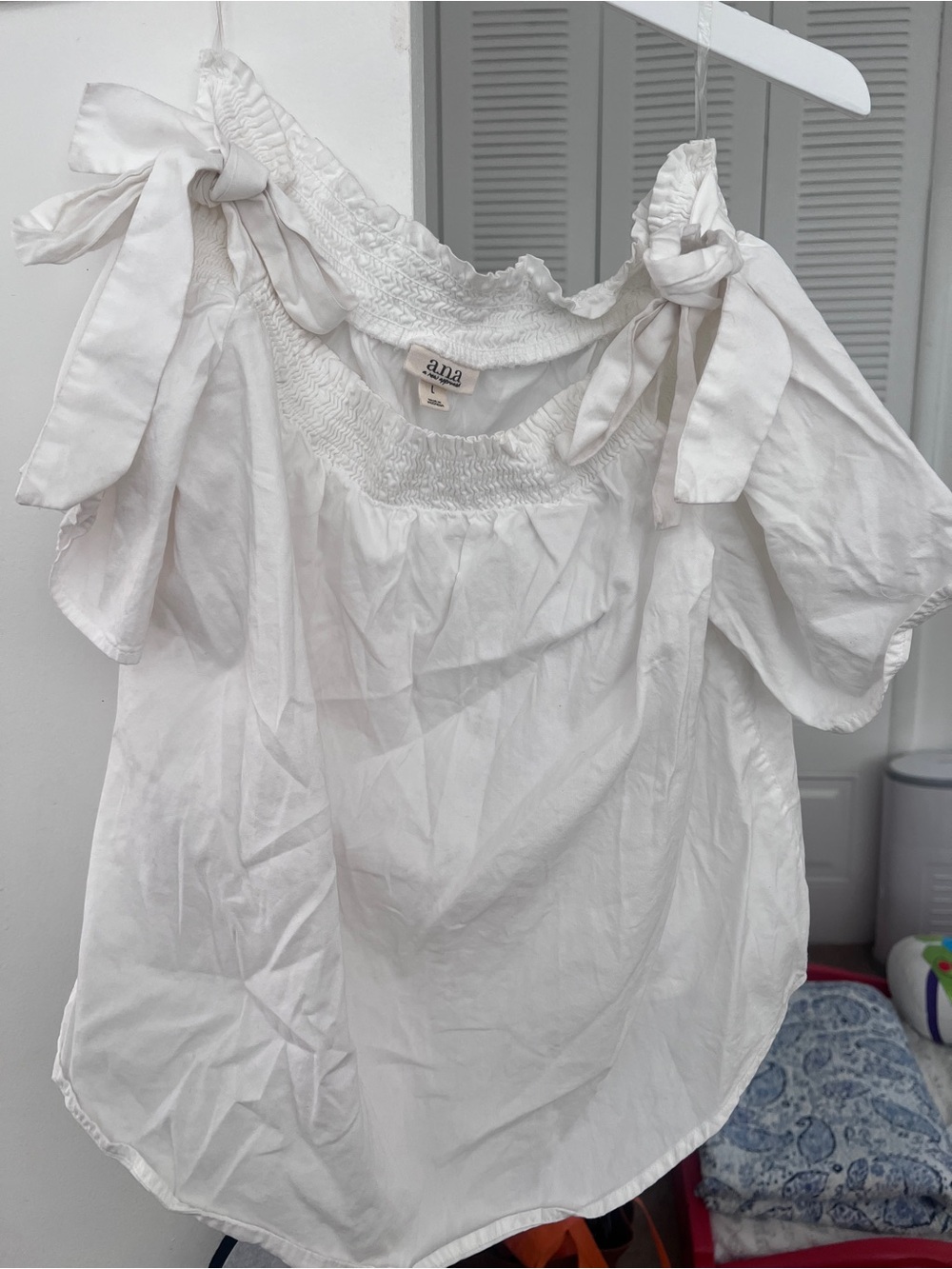 White Off-Shoulder Tie-Shoulder Blouse